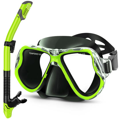 Picture of Greatever Dry Snorkel Set,Panoramic Wide View,Anti-Fog Scuba Diving Mask,Professional Snorkeling Gear for Kids