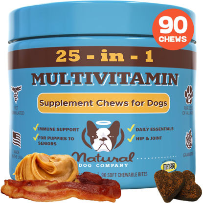 Picture of Natural Dog Company Multivitamin Chews (90 Pieces), Dog Vitamins and Supplements, Peanut Butter & Bacon Flavor, for Dogs of All Ages, Sizes, & Breeds, Supports Immune System, Antioxidant