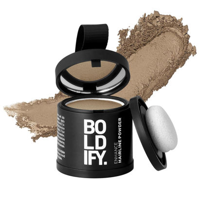 Picture of BOLDIFY Hairline Powder - LARGER 10g Bottle - Root Touch Up Solution - Instantly Conceals Thinning Areas - Hair Toppers for Men & Women, 48 Hour Stain-Proof Formula (Medium Blonde)