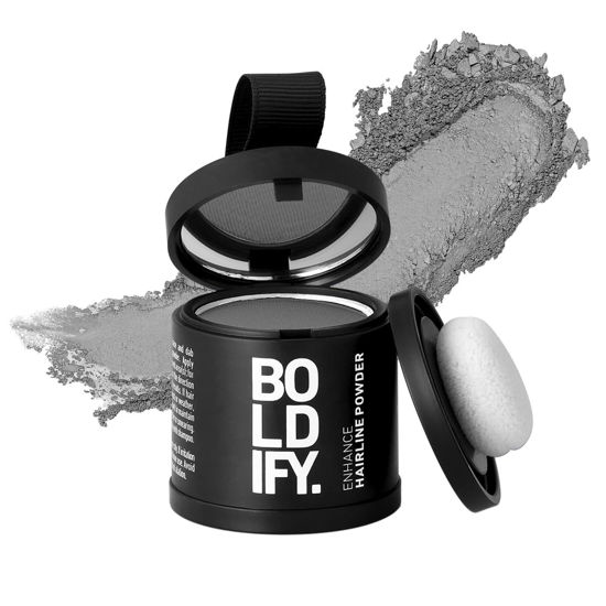 Picture of BOLDIFY Hairline Powder - Root Touch Up & Hair Loss Cover Up, Instant Gray Coverage 48-Hour Stain-Proof Hair Color Powder for Women & Men, Hair Fibers and Hair Topper Alternative (Gray)