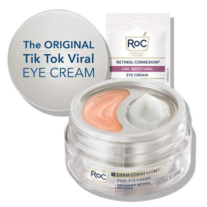 Picture of RoC Derm Correxion Dual Eye Cream with Advanced Retinol + Peptides for Puffy Eyes and Dark Circles, (.68 oz) with Retinol Eye Cream Packette