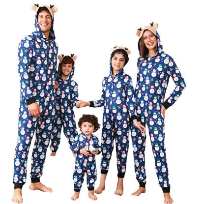 Picture of KASAAS Family Christmas Pajamas Matching Sets for Women Men One Piece Hooded Jumpsuit Romper Holiday Pjs Loungewear Women