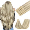 Picture of GOO GOO Tape in Hair Extensions Human Hair, 17A/60A Ash Blonde Highlighted Platinum Blonde, 16inch 25g 10pcs, Thick Ends Straight Seamless Tape in, Invisible Tape in Hair Extensions Human Hair