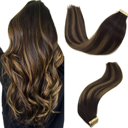 Picture of GOO GOO Tape in Hair Extensions Human Hair, 2/6/2 Balayage Dark Brown to Chestnut Brown, 10inch 30g 20pcs, Thick Ends Straight Seamless Tape in, Invisible Tape in Hair Extensions Human Hair