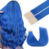 Picture of GOO GOO Tape in Hair Extensions Human Hair, Blue, 16inch 25g 10pcs, Colored Tape ins Human Hair Extensions, Silky&Soft Invisible Tape Ins, Hair Highlighted for Party