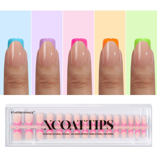 Picture of btartboxnails XCOATTIPS French Gel Nails - Brighter Pastel French Tip Press on Nails, Short Square Nail Tips, Soft Gel Nails False Nail, Soak Off Acrylic Fake Nails Extensions