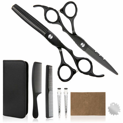 Picture of Hair Cutting Scissors Professional Home Haircutting Barber Salon Thinning Shears Kit for Men Women 6CR 660C Stainless Steel with Comb and Case