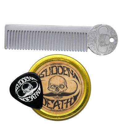 Picture of Mustache Wax Strong Hold Sudden Death 1 oz Tin & Platinum Death Grip Mustache Comb Mens Combo Kit - Grooming For Men Handlebar Moustache & Beard Wax Styling