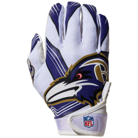 Picture of Franklin Sports Baltimore Ravens Youth NFL Football Receiver Gloves - Receiver Gloves For Kids - NFL Team Logos and Silicone Palm - Youth M/L Pair