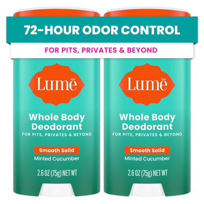 Picture of Lume Whole Body Deodorant - Smooth Solid Stick - 72 Hour Odor Control - Aluminum Free, Baking Soda Free and Skin Safe - 2.6 Ounce (Pack of 2) (Minted Cucumber)