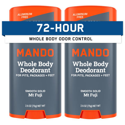 Picture of Mando Whole Body Deodorant For Men - Smooth Solid Stick - 72 Hour Odor Control - Aluminum Free, Baking Soda Free, Skin Safe - 2.6 ounce (Pack of 2) - Mt Fuji