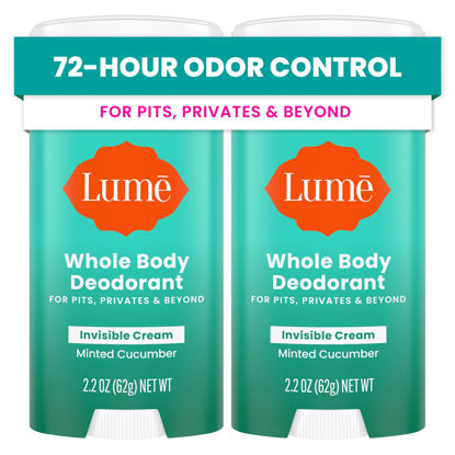 Picture of Lume Whole Body Deodorant - Invisible Cream Stick - 72 Hour Odor Control - Aluminum Free, Baking Soda Free, Skin Safe - 2.2 Ounce (Pack of 2) (Minted Cucumber)