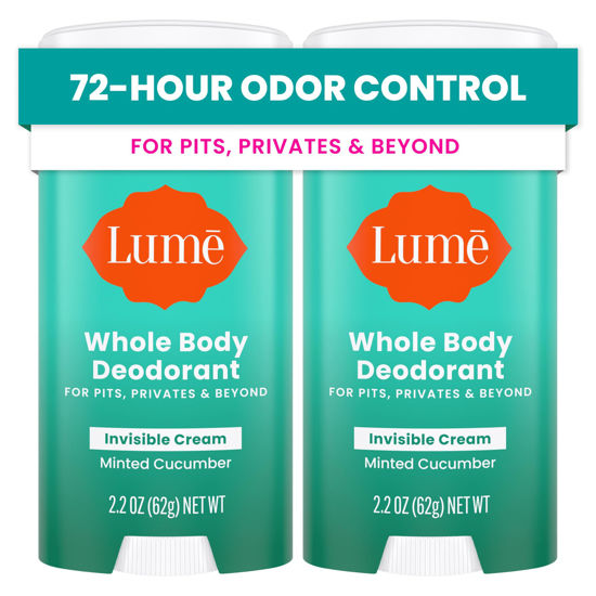 Picture of Lume Whole Body Deodorant - Invisible Cream Stick - 72 Hour Odor Control - Aluminum Free, Baking Soda Free, Skin Safe - 2.2 Ounce (Pack of 2) (Minted Cucumber)