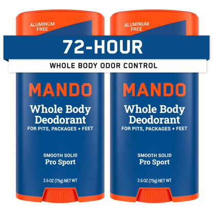 Picture of Mando Whole Body Deodorant For Men - Smooth Solid Stick - 72 Hour Odor Control - Aluminum Free, Baking Soda Free, Skin Safe - 2.6 ounce (Pack of 2) - Pro Sport