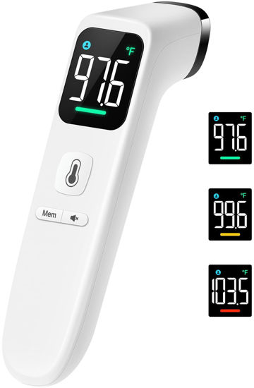 Picture of Touchless Thermometer for Adults and Kids, Fast Accurate Thermometer with Fever Alarm, 1S Reading & Silent Mode (LED-White)