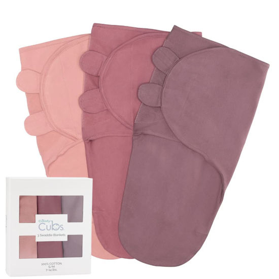 Picture of Comfy Cubs Swaddle Blanket Baby Girl Boy Easy Adjustable 3 Pack Infant Sleep Sack Wrap Newborn Babies (Small 0-3 Months, Blush, Mauve, Mulberry)