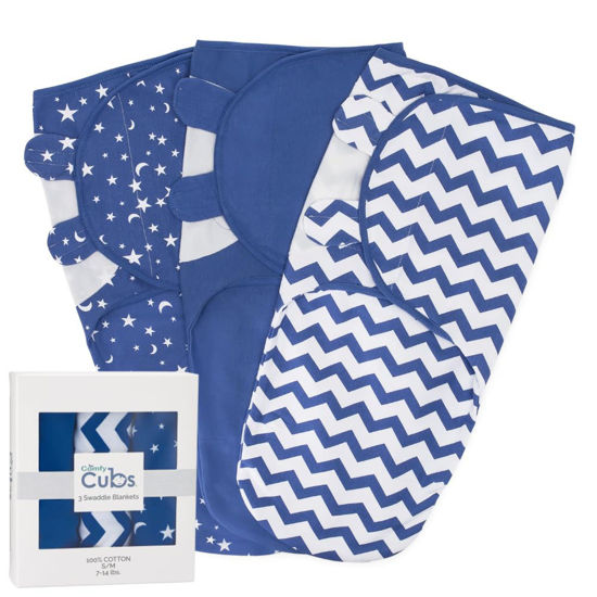 Picture of Comfy Cubs Swaddle Blanket Baby Girl Boy Easy Adjustable 3 Pack Infant Sleep Sack Wrap Newborn Babies (Large 3-6 Months, Dark Blue)