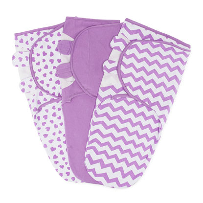 Picture of Comfy Cubs Swaddle Blanket Baby Girl Boy Easy Adjustable 3 Pack Infant Sleep Sack Wrap Newborn Babies (Small 0-3 Months, Purple)