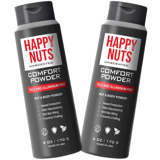 Picture of HAPPY NUTS Comfort Powder - Anti Chafing & Deodorant, Aluminum-Free, Sweat and Odor Control for Jock Itch, Groin and Men's Private Parts (6 Ounce (Pack of 2), Unscented)