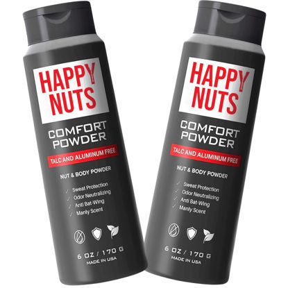 Picture of Happy Nuts Comfort Powder - Anti-Chafing, Sweat Defense & Odor Control for the Groin, Feet, and Body - Body Powder for Men (2 PACK)