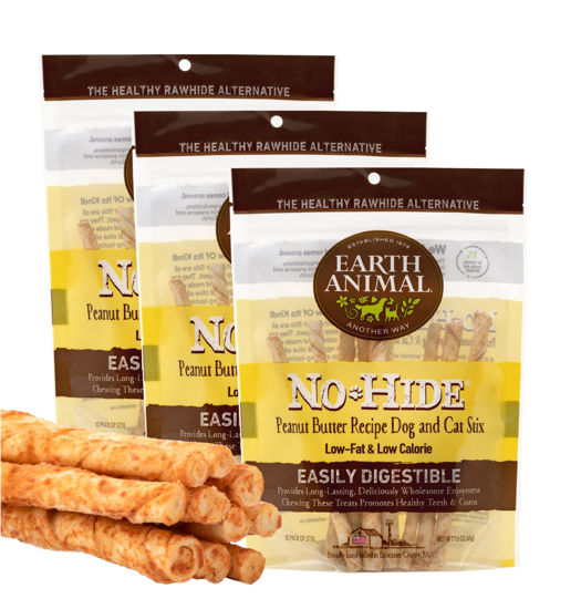 Picture of Earth Animal No Hide Stix Peanut Butter Flavored Natural Rawhide Free Dog Chews Long Lasting Dog Chew Sticks | Dog Treats for Small Dogs and Cats | Great Dog Chews for Aggressive Chewers (3 Pack)