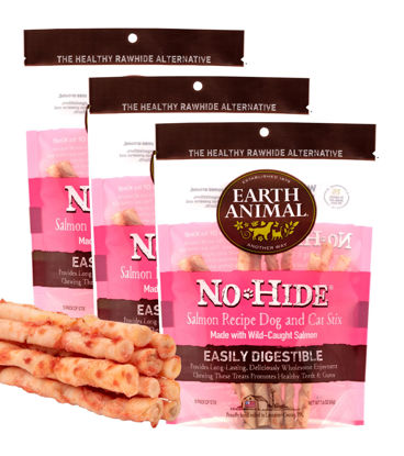 Picture of Earth Animal No Hide Stix Salmon Flavored Natural Rawhide Free Dog Chews Long Lasting Dog Chew Sticks | Dog Treats for Small Dogs and Cats | Great Dog Chews for Aggressive Chewers (3 Pack)