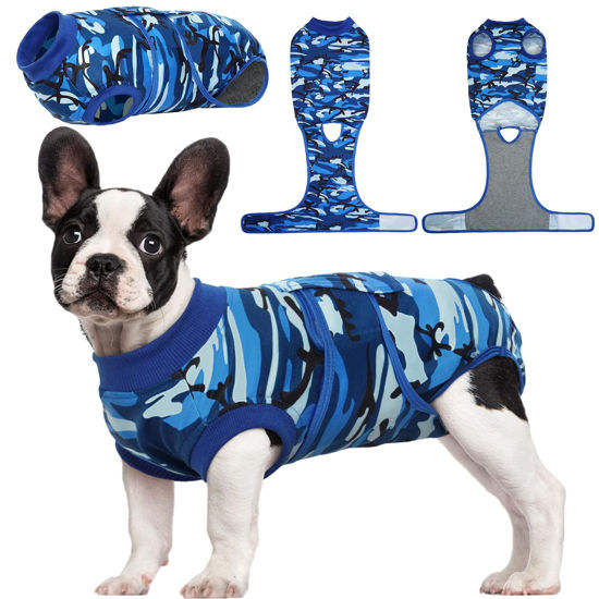 Picture of Kuoser Recovery Suit for Dogs Cats After Surgery, Professional Pet Recovery Shirt Dog Abdominal Wounds Bandages, Substitute E-Collar & Cone,Prevent Licking Dog Onesies Pet Surgery Recovery Suit