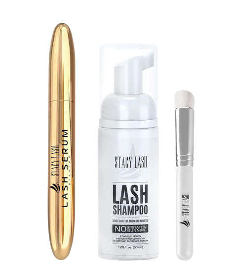 Picture of Lash Shampoo 50ml+ Eyelash Growth Serum by Stacy Lash/Eye Makeup Remover + Lash Serum for Eyelash Growth and Thickness/Lash Cleaning Kit of Lash Cleanser + Brush & Eyelash Serum to Grow Lashes