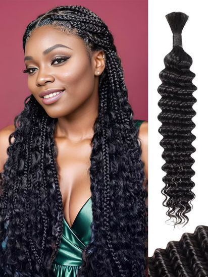 Picture of Human Braiding Hair 1 Bundle 50g 22 Inch Deep Water Wave Bulk Human Hair for Braiding No Weft 10A Brazilian Virgin Curly Human Hair Extensions for Boho Braids Wet and Wavy Human Hair Braiding Hair