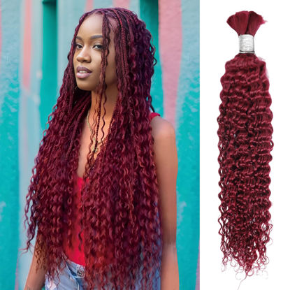 Picture of Human Braiding Hair 1 Bundle 50g 20 Inch Deep Water Wave Bulk Human Hair for Braiding No Weft 10A Brazilian Virgin Curly Human Hair Extensions for Boho Braids Wet and Wavy Red Burgundy Braiding Hair