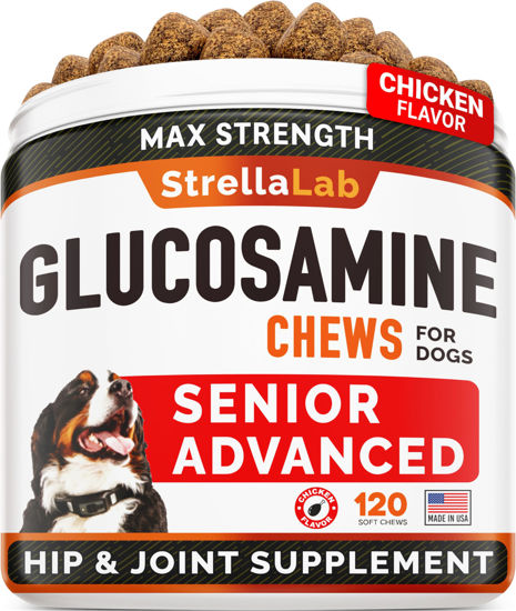 Picture of Senior Advanced Glucosamine Chondroitin Joint Supplement for Dogs - Hip & Joint Pain Relief Pills - Large & Small Breed - Hip Joint Chews Canine Joint Health - Chews Older Dogs - Chicken Flavor-120Ct