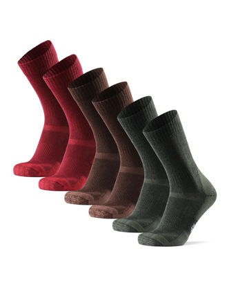 Picture of DANISH ENDURANCE Merino Wool Hiking Socks for Men & Women Crew Length & Thermal 3 Pack, Multicolor: Brown, Red, Green, US Kids 13-3