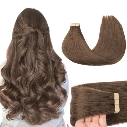 Picture of GOO GOO Tape in Hair Extensions Human Hair, 5 Light Ash Brown, 12inch 40g 20pcs, Thick Ends Straight Seamless Tape in, Invisible Tape in Hair Extensions Human Hair