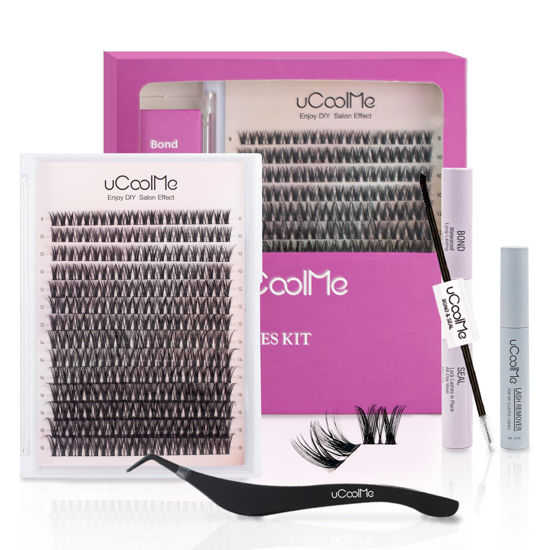 Picture of uCoolMe Flora Lash Clusters Kit 8-18mm False Eyelashes Clusters- WideSpan Eyelash Clusters DIY Lash Extensions Kit -Individual Cat-Eye Spiky Lashes Fluffy Lash Clusters Fake Eyelashes Ultra-Thin Band