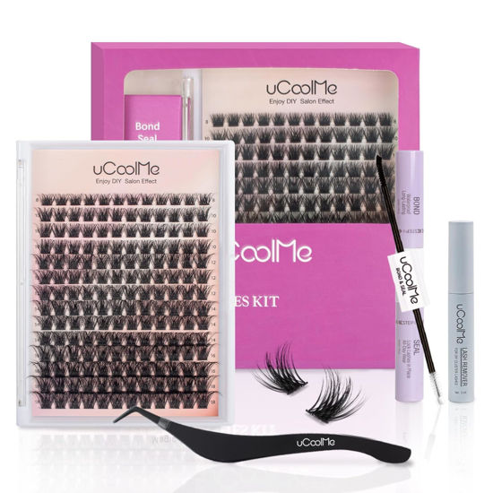 Picture of uCoolMe Magic Lash Clusters Kit 8-18mm False Eyelashes Clusters - WideSpan Eyelash Clusters DIY Lash Extensions Kit - Individual Cat-Eye Lashes Volume Lash Clusters Fake Eyelashes with Ultra-Thin Band