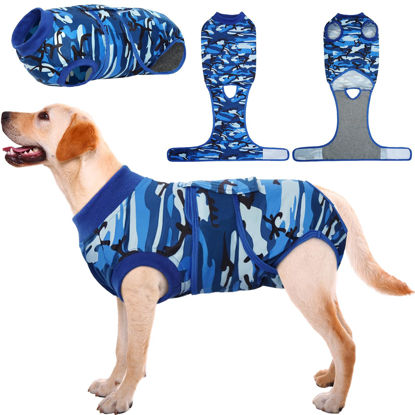 Picture of Kuoser Recovery Suit for Dogs Cats After Surgery, Professional Pet Recovery Shirt Dog Abdominal Wounds Bandages, Substitute E-Collar & Cone,Prevent Licking Dog Onesies Pet Surgery Recovery Suit