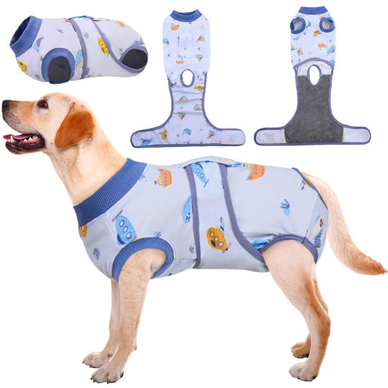 Picture of Kuoser Recovery Suit for Dogs Cats After Surgery, Professional Pet Recovery Shirt Dog Abdominal Wounds Bandages, Substitute E-Collar & Cone,Prevent Licking Dog Onesies Pet Surgery Recovery Suit