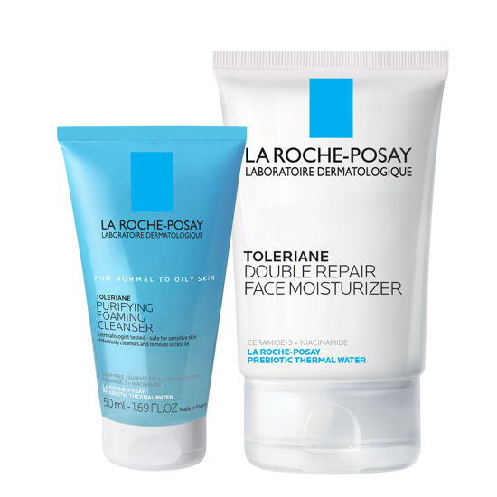 Picture of La Roche-Posay Toleraine Skin Care Set | Double Repair Face Moisturizer 100ml & Purifying Foaming Facial Cleanser 50ml | Oil Free Moisturizer & Face Wash For Oily Skin | Formulated with Niacinamide