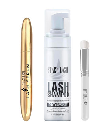 Picture of Lash Shampoo 100ml+ Eyelash Growth Serum by Stacy Lash/Eye Makeup Remover + Lash Serum for Eyelash Growth and Thickness/Lash Cleaning Kit of Lash Cleanser + Brush & Eyelash Serum to Grow Lashes…