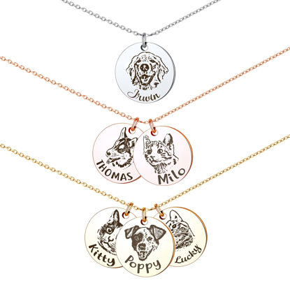 Picture of Anavia Personalized Pet Portrait Necklace, Handmade Pet Dog Cat Memorial Jewelry Gift, Customized Round Disc Photo Engraved Necklace Pet Gifts for Animal Lover Dog Mom(3 Disc, Rose Gold)