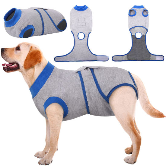 Picture of Kuoser Recovery Suit for Dogs Cats After Surgery, Professional Pet Recovery Shirt Dog Abdominal Wounds Bandages, Substitute E-Collar & Cone,Prevent Licking Dog Onesies Pet Surgery Recovery Suit