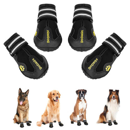 Picture of DcOaGt Dog Shoes Waterproof Dog Boots for Small Medium Large Puppy with Reflective Straps Rugged Anti-Slip Sole,Paw Protectors Dog Booties for Hot Pavement Winter Snow Rain Hiking 4PCS Black