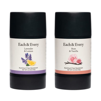 Picture of Each & Every All Natural Deodorant - Aluminum Free Deodorant for Women & Men - Multipack with Rose & Vanilla and Lavender & Lemon - Travel Size Plant-Based Packaging (2 Pack, 2.5 Oz Each)