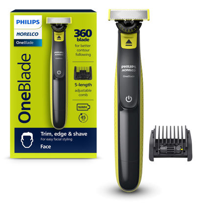 Picture of Philips Norelco OneBlade 360 Face, Hybrid Electric Beard Trimmer and Shaver with 5-in-1 Face Stubble Comb, Frustration Free Packaging, QP2724/90