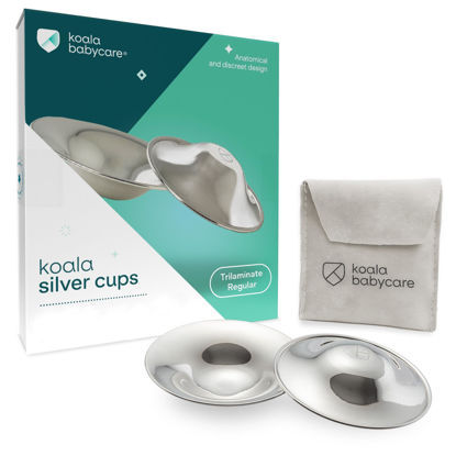 Picture of Koala Babycare The Original Silver Nursing Cups - Nipple Shields for Nursing Newborn -Breastfeeding Essentials - Protect and Soothe - Tri-Laminate Silver - Standard Size