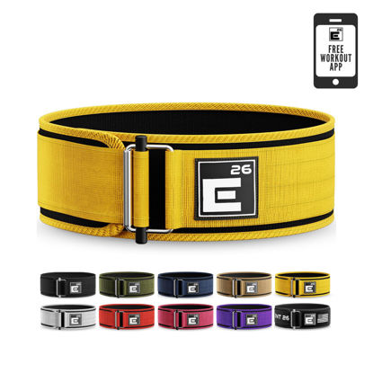 Picture of Self-Locking Weight Lifting Belt - Premium Weightlifting Belt for Serious Functional Fitness, Power Lifting, and Olympic Lifting Athletes - Training Belts for Men and Women (Medium, Yellow)