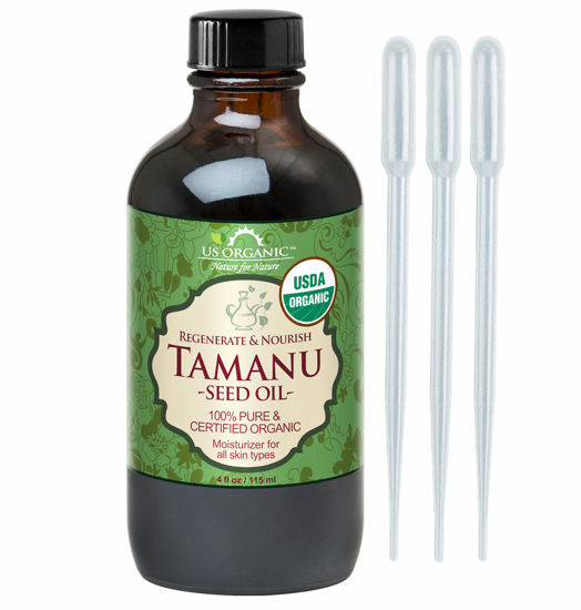 Picture of US Organic Tamanu Oil, USDA Certified Organic, 100% Pure Virgin Cold Pressed Unrefined, Dark Green Color, Sourced from Southeast Asia_Improved Cap_4oz (115 ml)