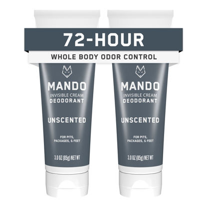 Picture of Mando Whole Body Deodorant For Men - Invisible Cream - 72 Hour Odor Control - Aluminum Free, Baking Soda Free, Skin Safe - 3 ounce (Pack of 2) - Unscented