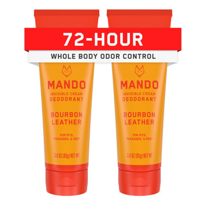 Picture of Mando Whole Body Deodorant For Men - Invisible Cream - 72 Hour Odor Control - Aluminum Free, Baking Soda Free, Skin Safe - 3 Ounce Tube (Pack of 2) - Bourbon Leather