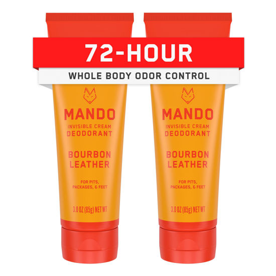 Picture of Mando Whole Body Deodorant For Men - Invisible Cream - 72 Hour Odor Control - Aluminum Free, Baking Soda Free, Skin Safe - 3 Ounce Tube (Pack of 2) - Bourbon Leather